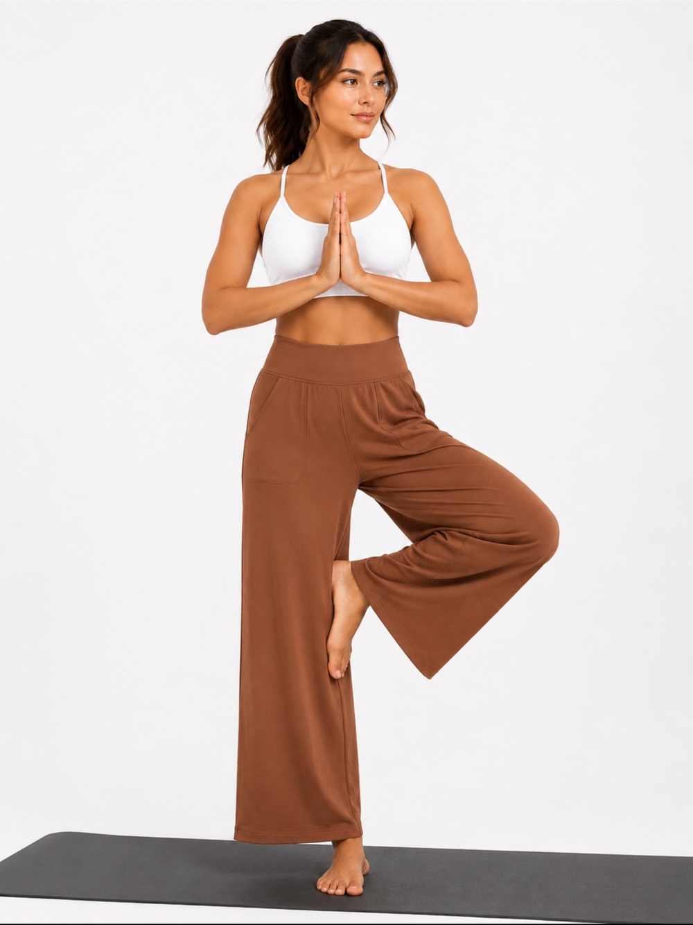 G4FREE Wide-Leg Pull-On Yoga Pants in Brown - Size Large